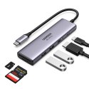 6w1 wielofunkcyjny HUB USB-C - 2x USB HDMI 4K czytnik kart SD i TF USB-C PD 100W szary